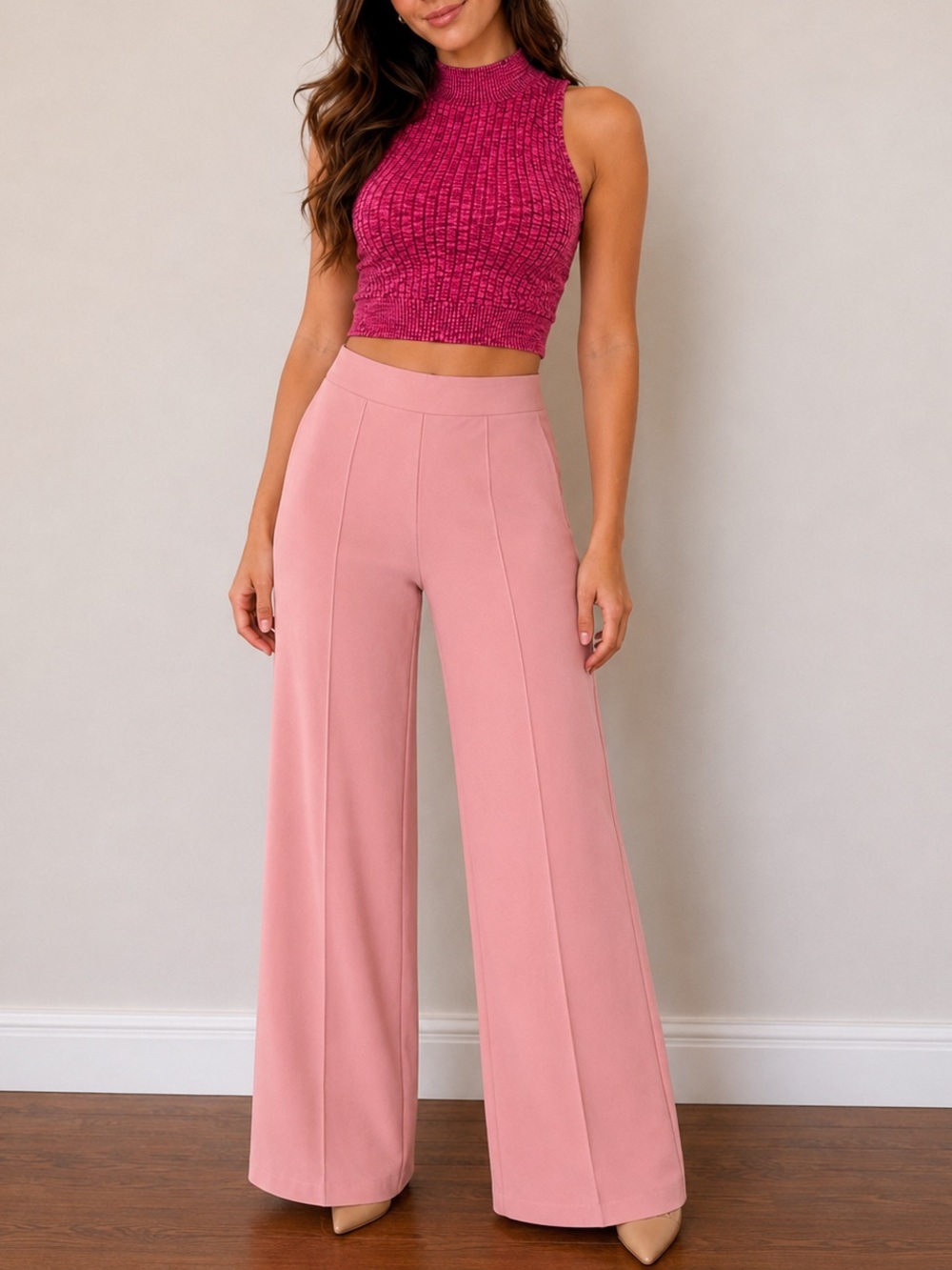 CANVAS BLUSH PINK WIDE LEG TROUSERS | OFFICEWEAR | BUSINESS CASUAL | SIZE L NWOT